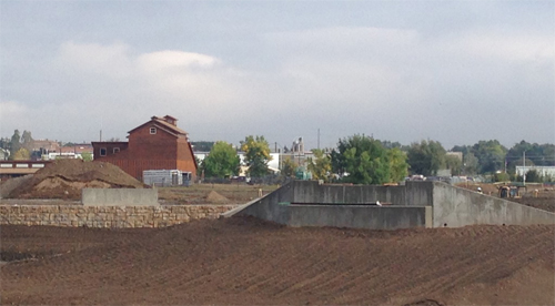 modular block wall in place along St Vrain Creek