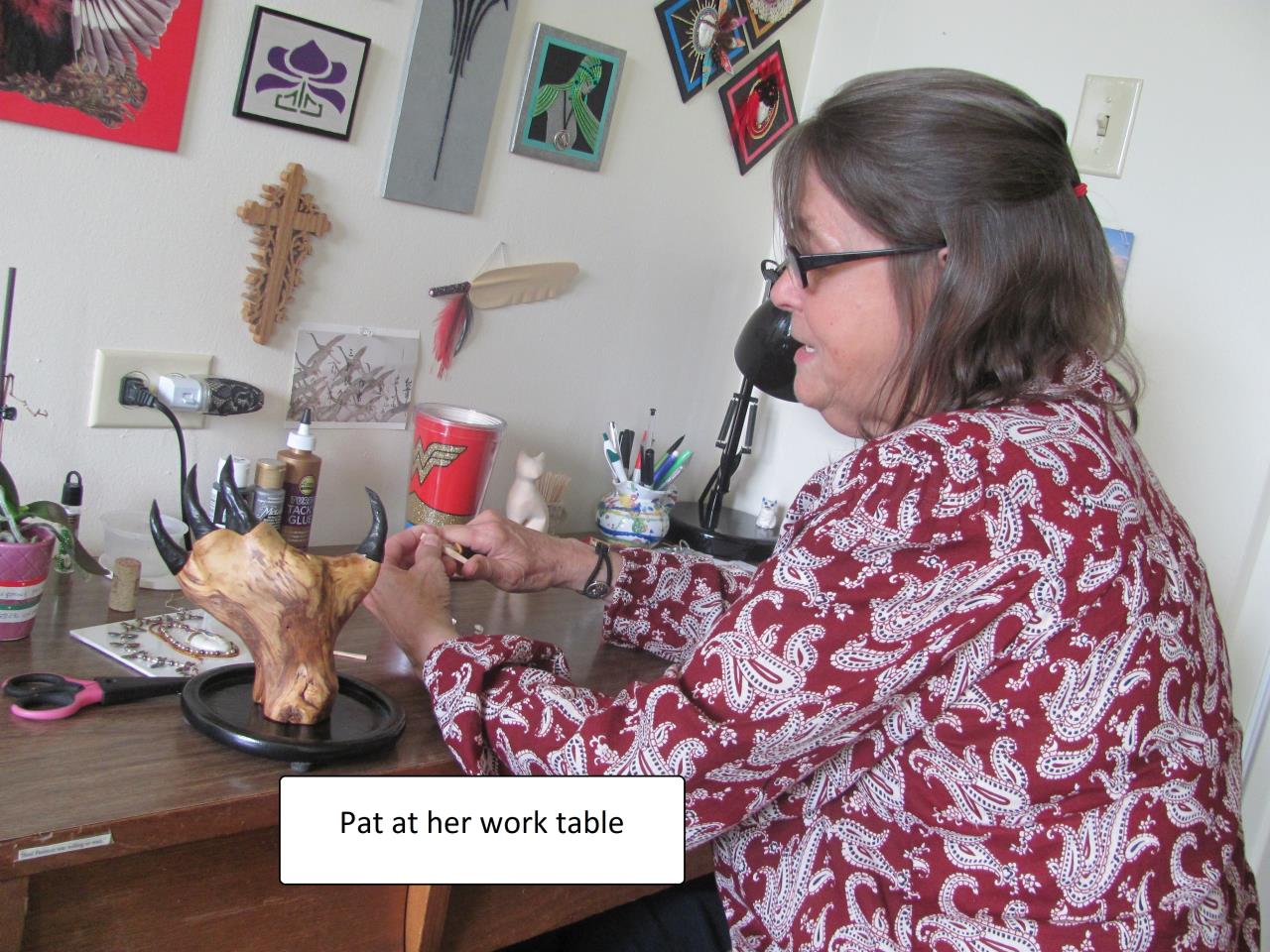 Pat at the work table