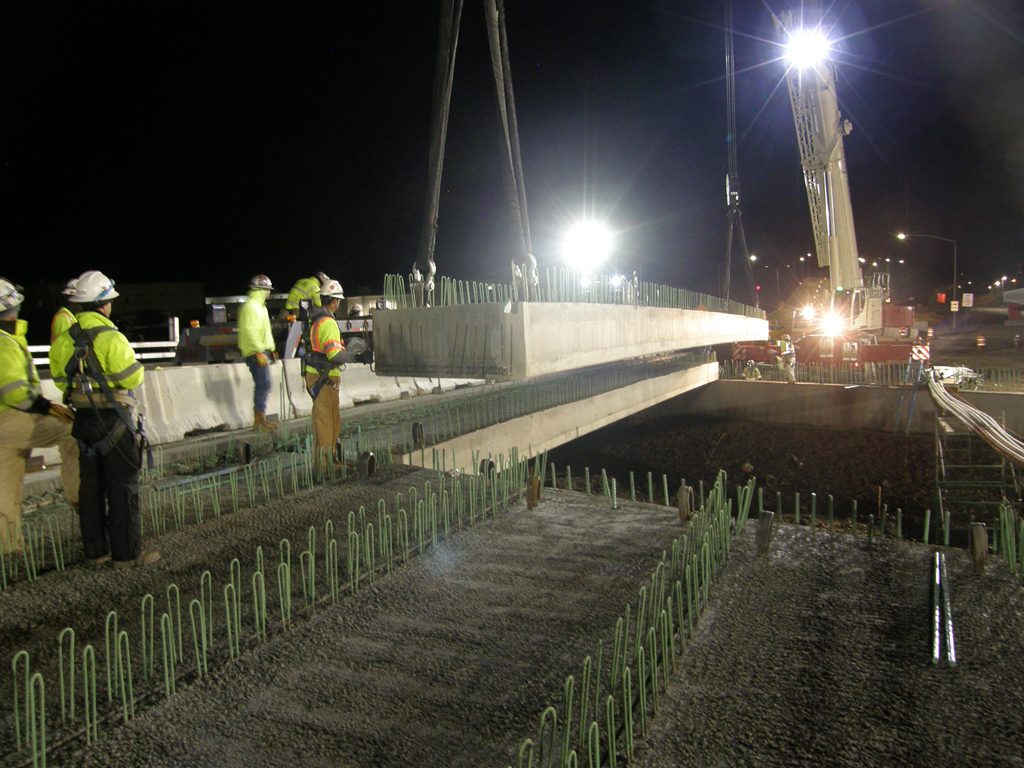 installing girders on South Pratt Parkway Bridge