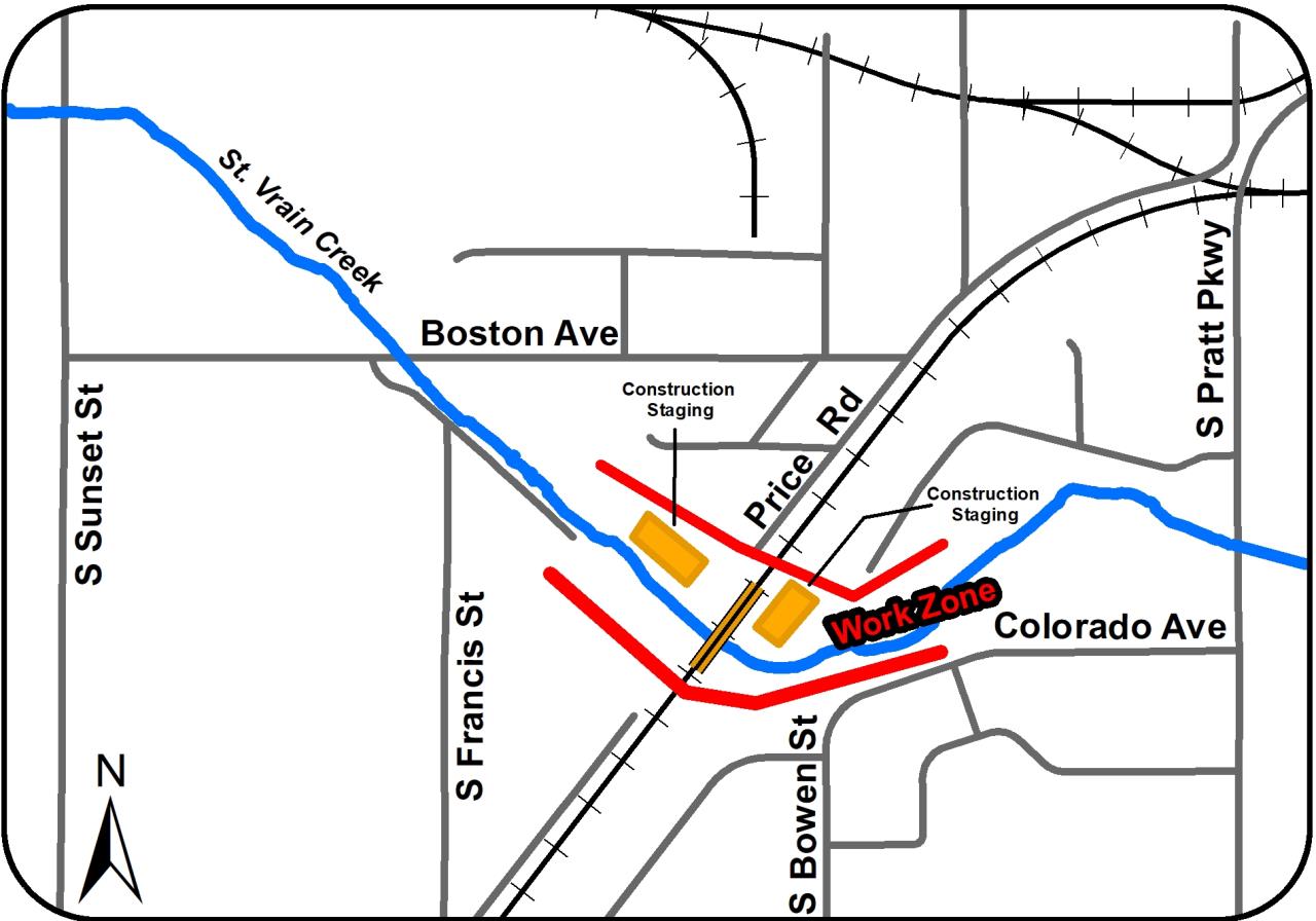 Work Zone map for City Reach 2B of Resilient St. Vrain project