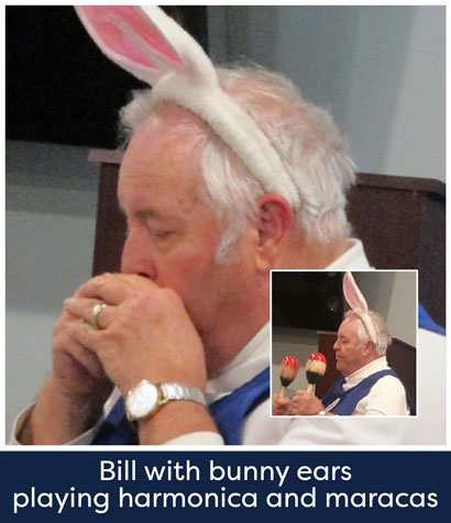 Bill-with-bunny-ears-playing-harmonica-and-maracas_410X276