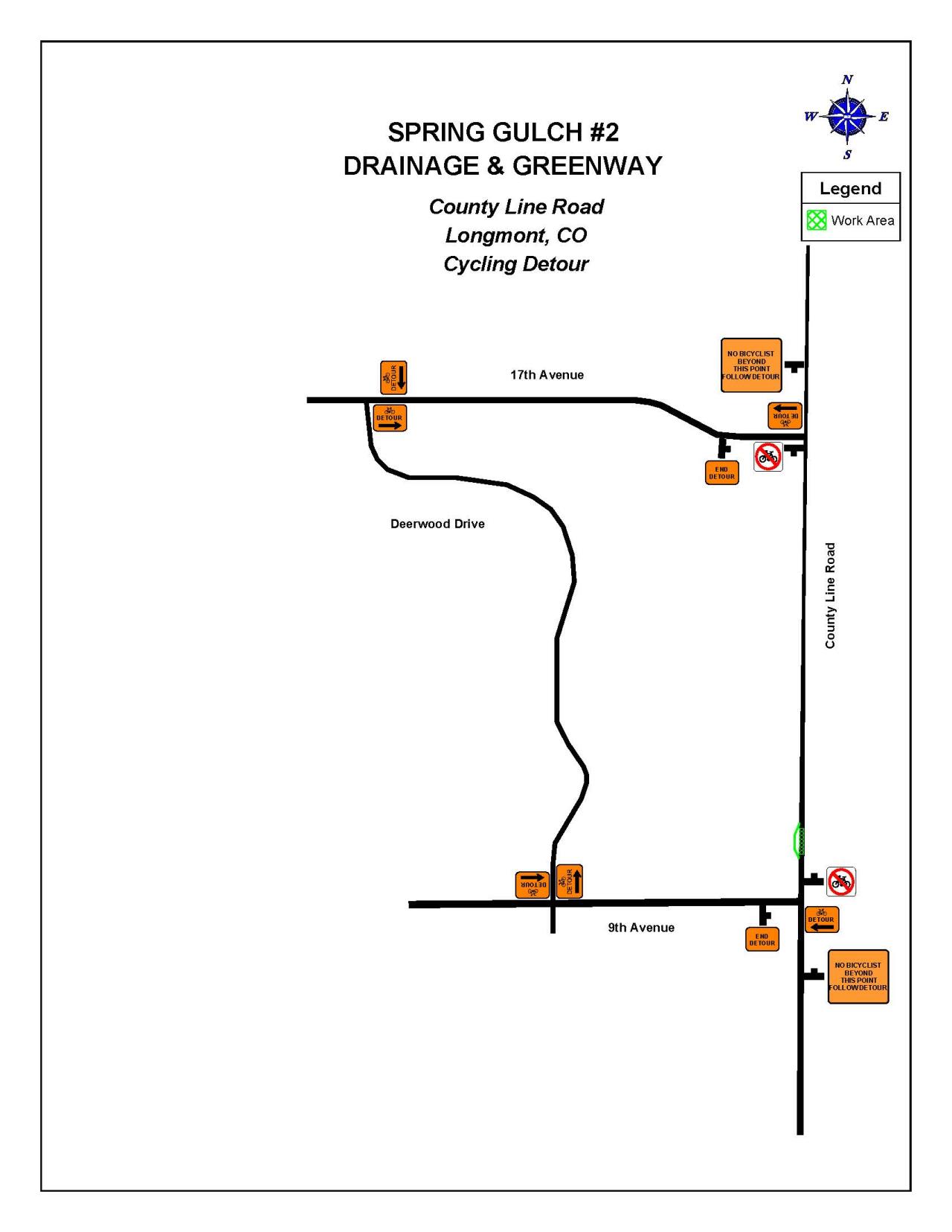 County Line Road cycling detour map 9th 17th Deerwood Spring Gulch