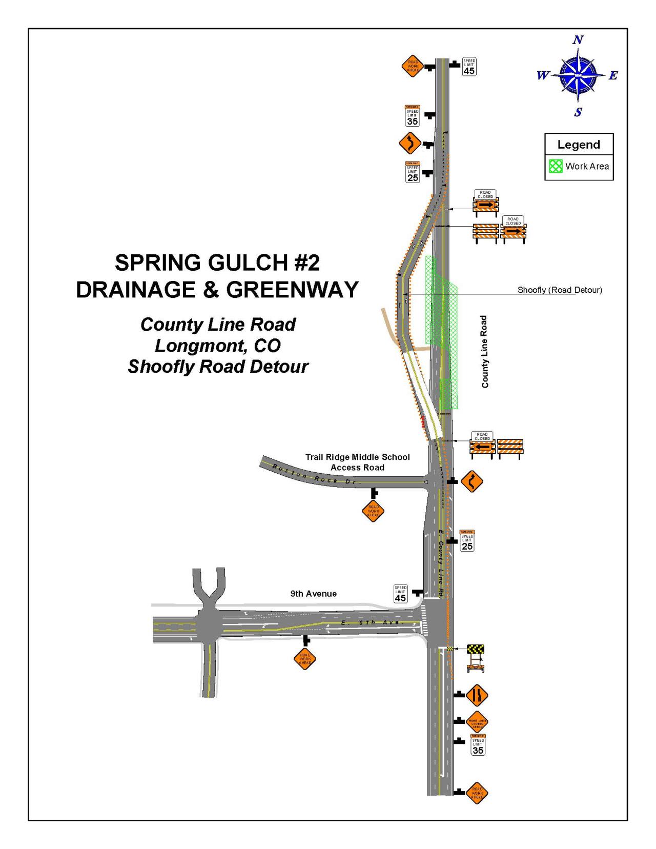 County Line Road shoofly detour map 9th to Spring Gulch #2