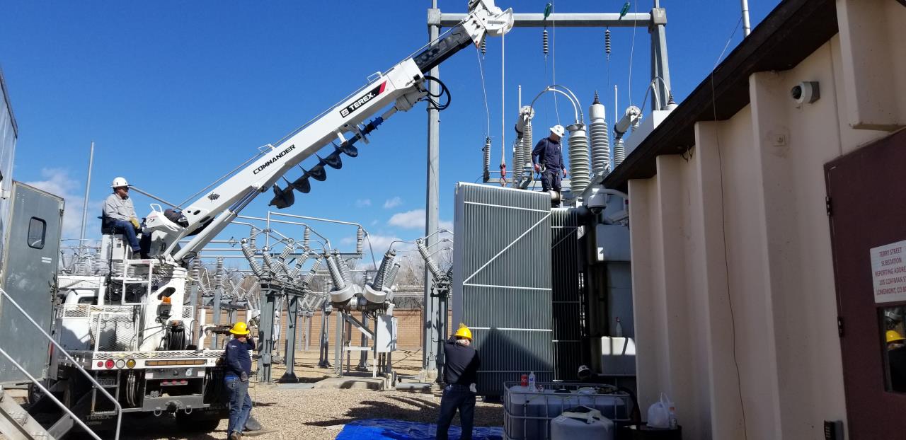 Longmont electric crews working on substation