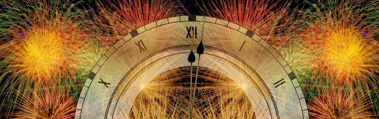 New Years Fireworks and Clock