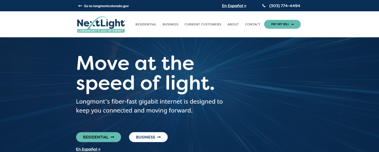 Screenshot of new NextLight site