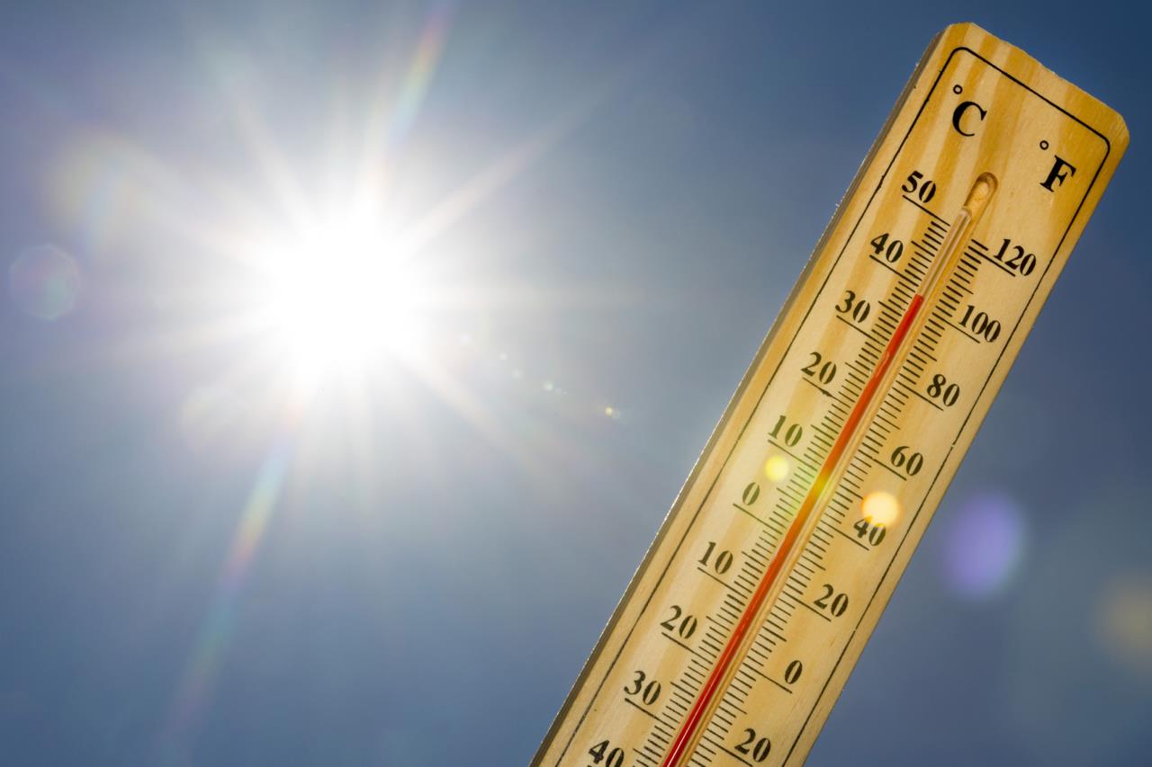 Bright Sun With High Temperature Thermometer