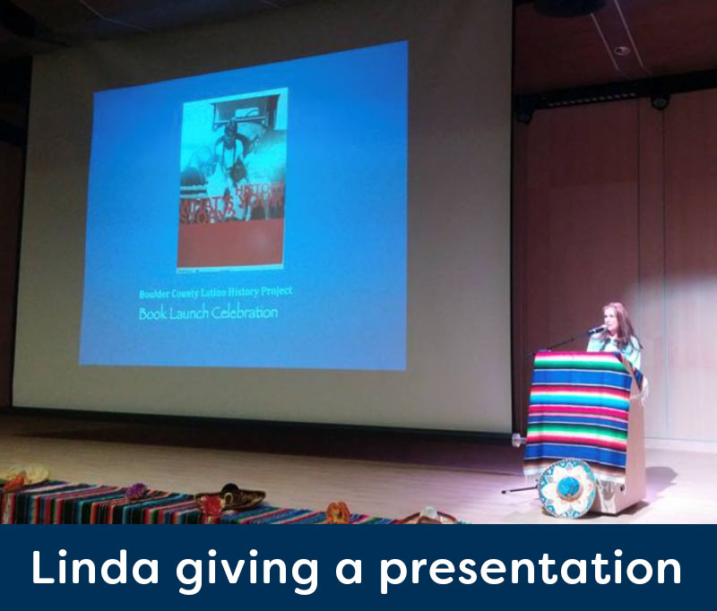 "Linda Arroyo presenting about the Latino History Project"