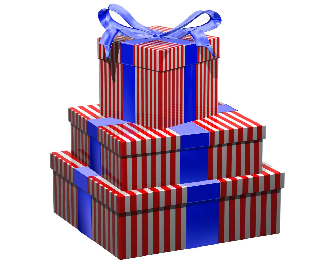 Red and White Striped Presents With Blue Ribbon