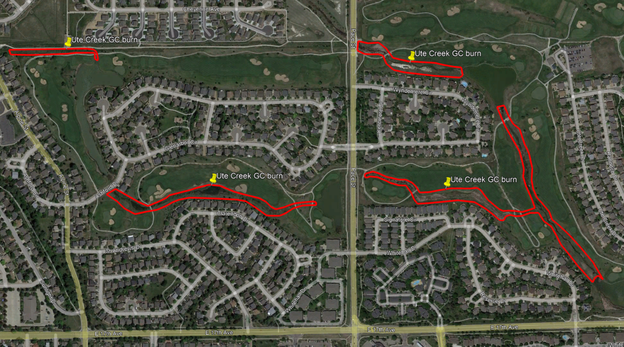 The burn area for Ute Creek Golf Course water delivery system in Northeast Longmont