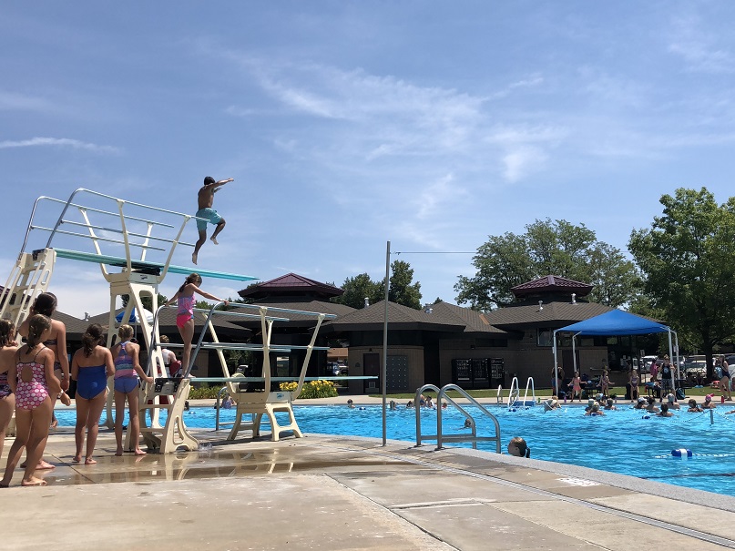 diving board at sunset pool