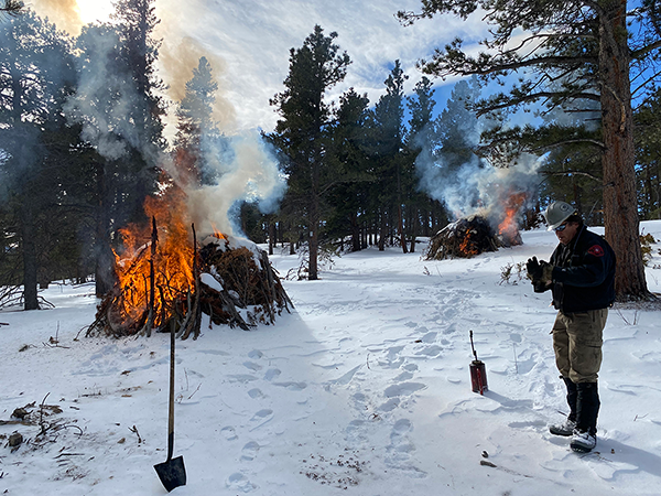 A prescribed burn is being supervised in Button Rock Preserve