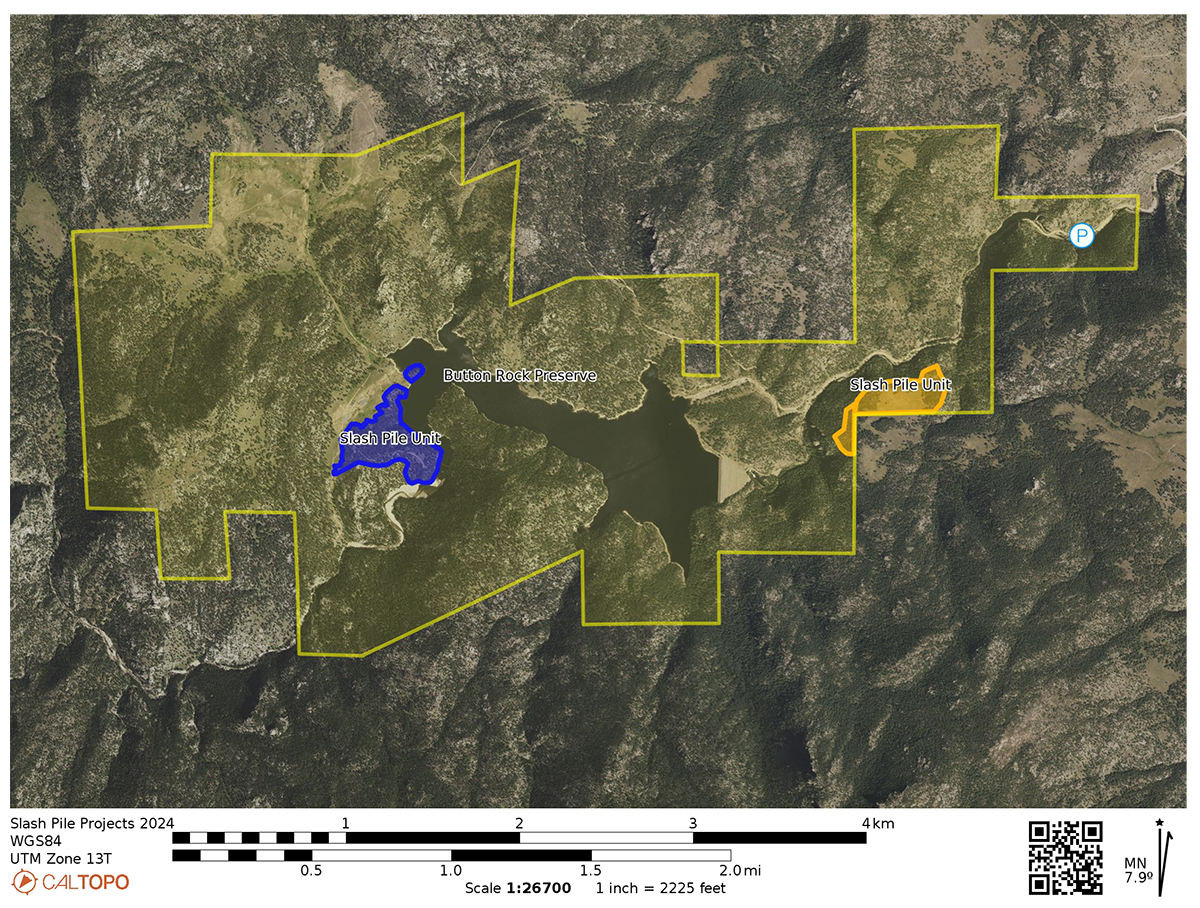 This map indicates where pile burning will occur at Button Rock Preserve