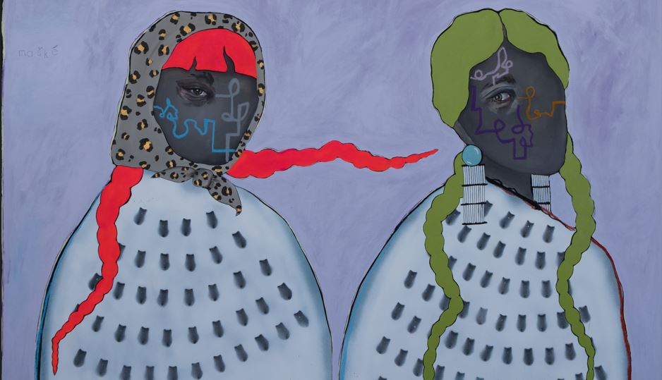 A painting Danielle SeeWalker of two indigenous women