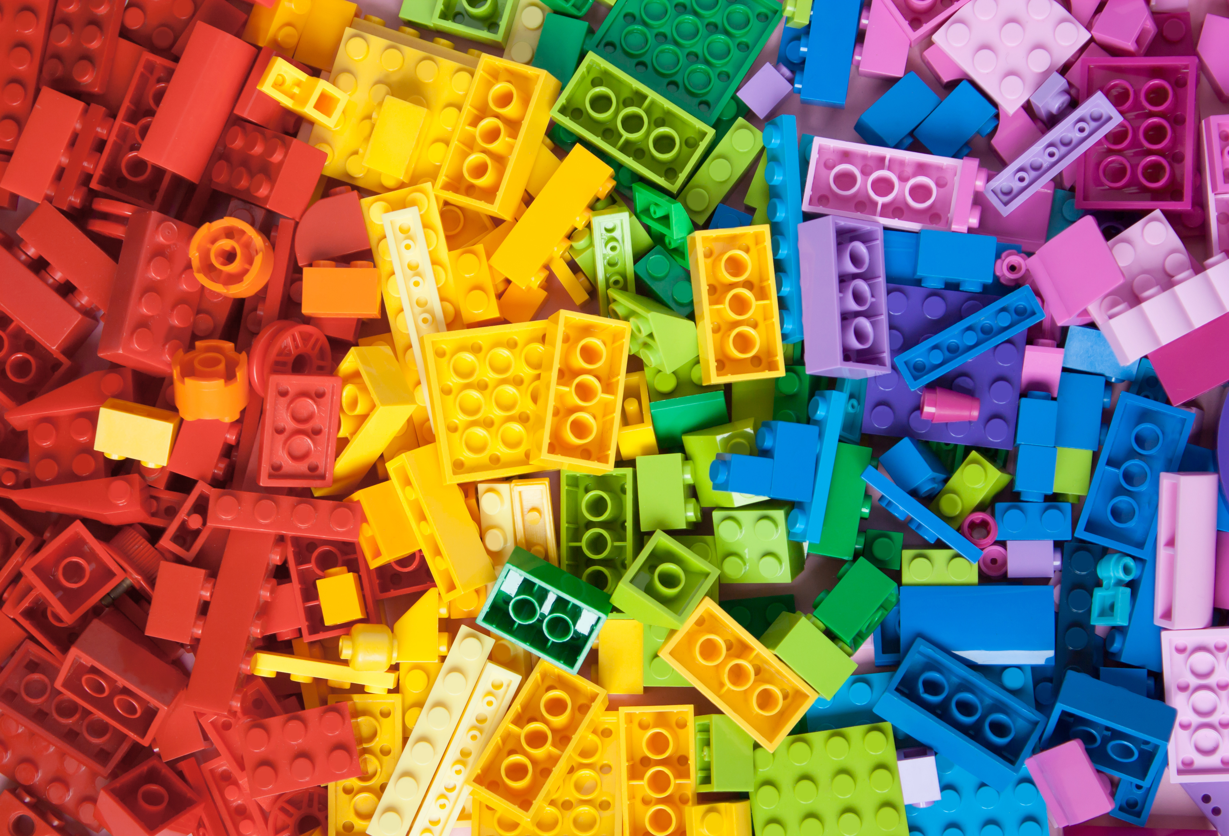 Pile of child's building blocks in multiple colours