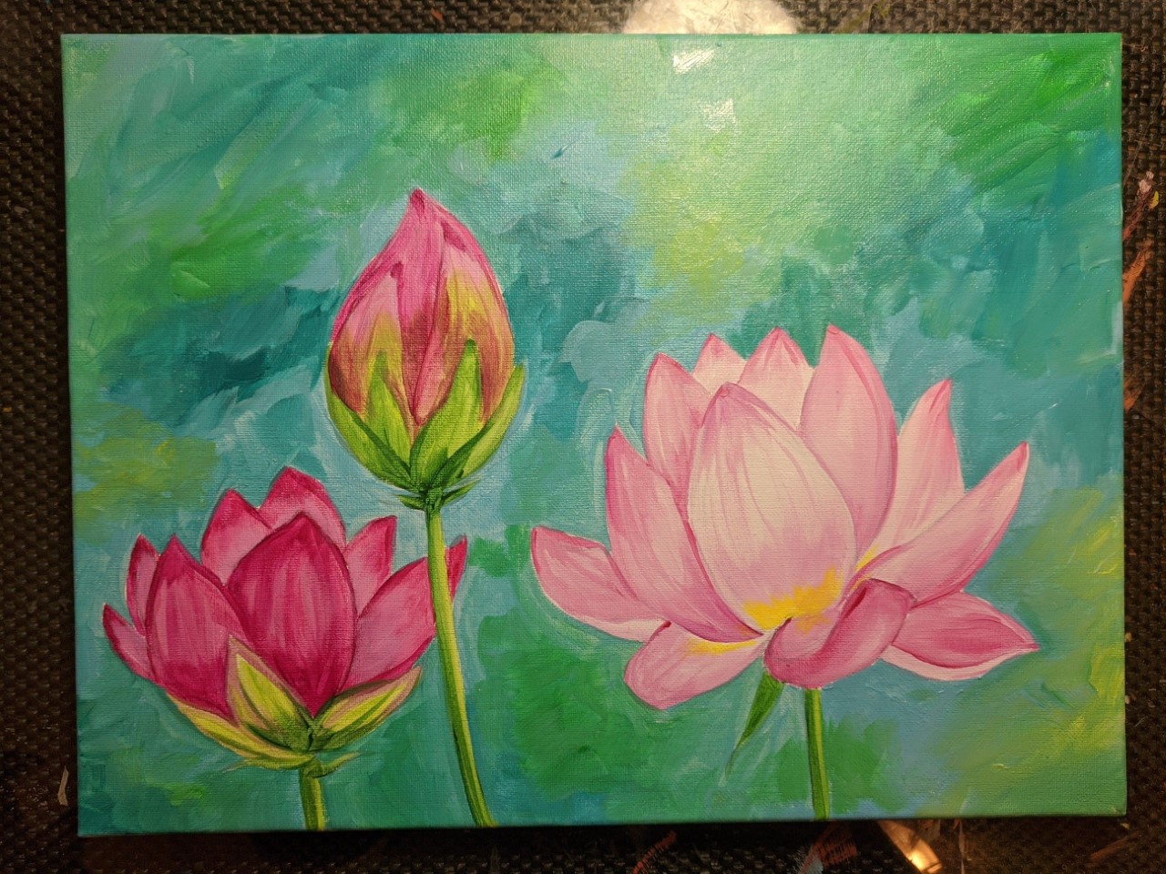 Art & Sip Lotus Flower painting sample