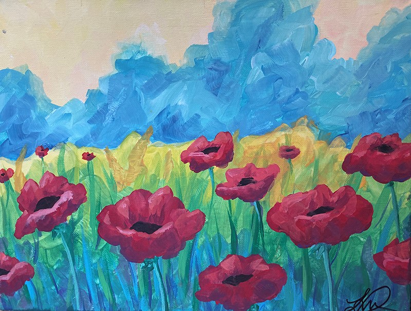 Art & Sip sample of a painting of a field of poppies