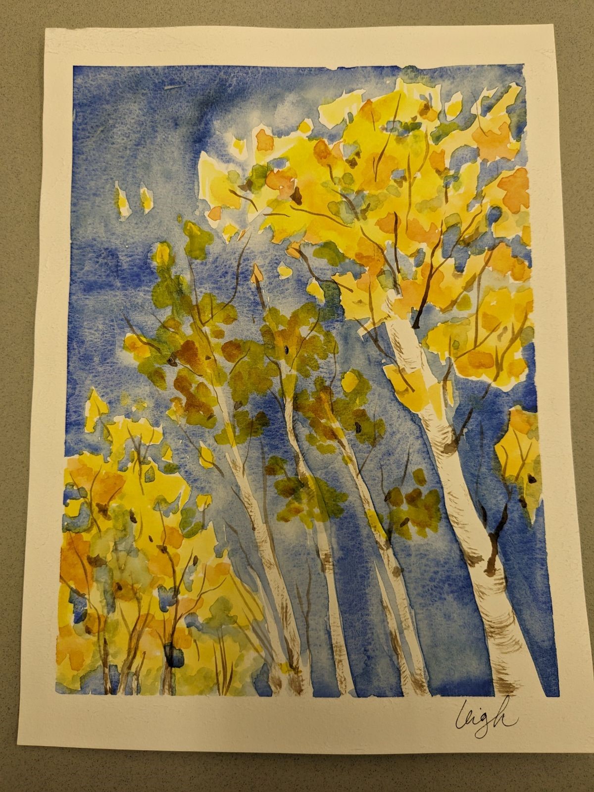 Fall aspens painted in watercolor