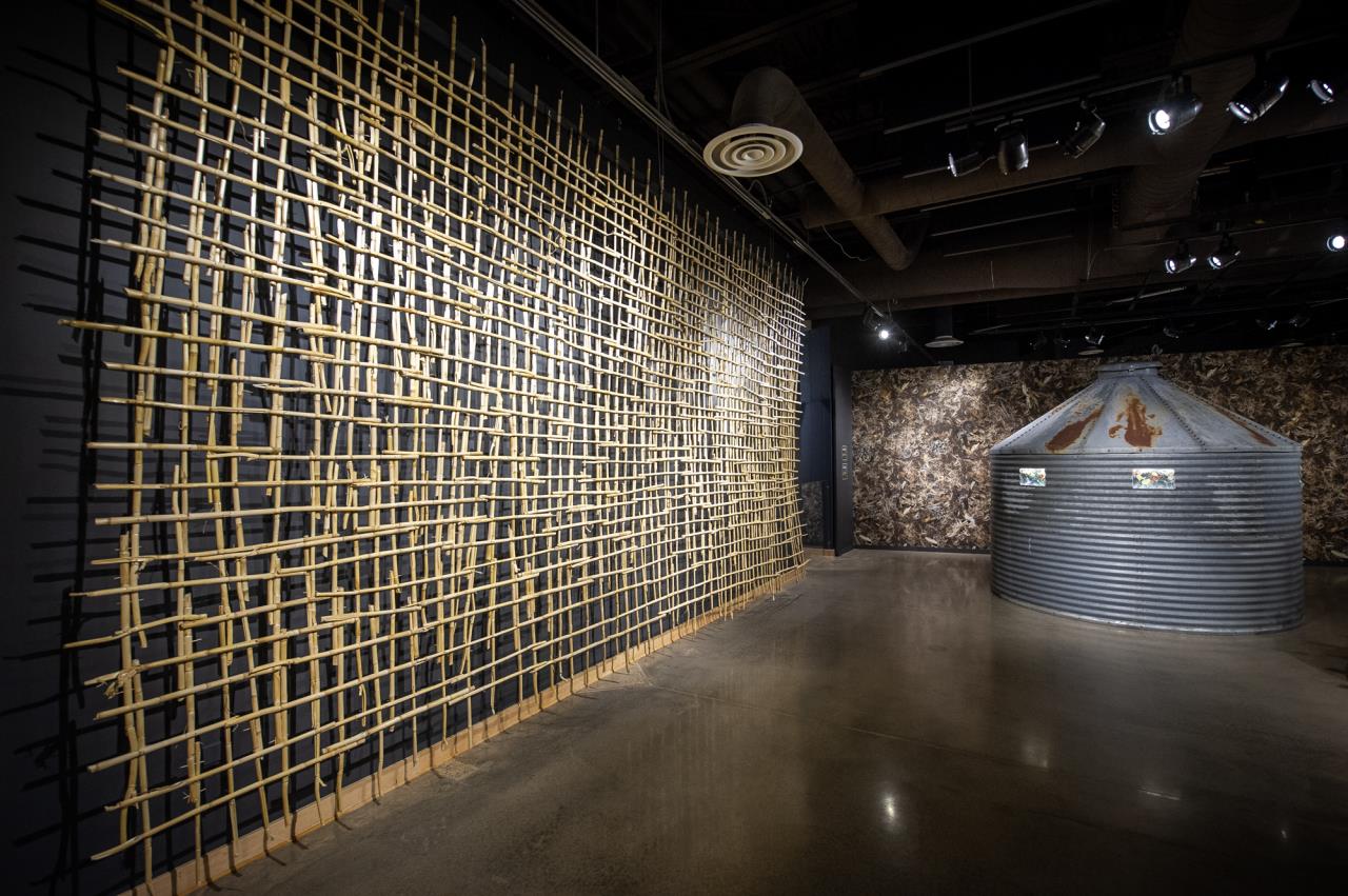 Screen made of corn stocks as part of the agriCULTURE exhibit