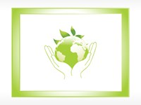 Hands holding green globe with leaves peeking out from behind