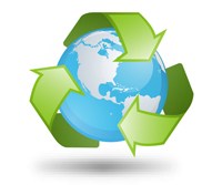 globe wrapped in green recycling arrows