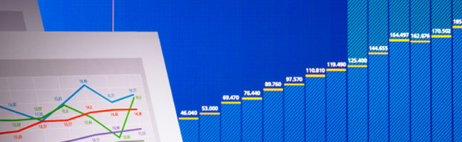 A decorative banner depicting line charts and bar charts against a blue background.