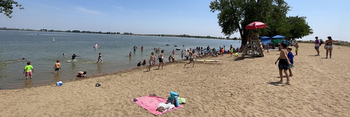 View of swim beach at Union Reservoir