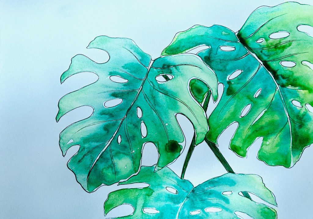 Art & Sip: Watercolor Monstera Leaves