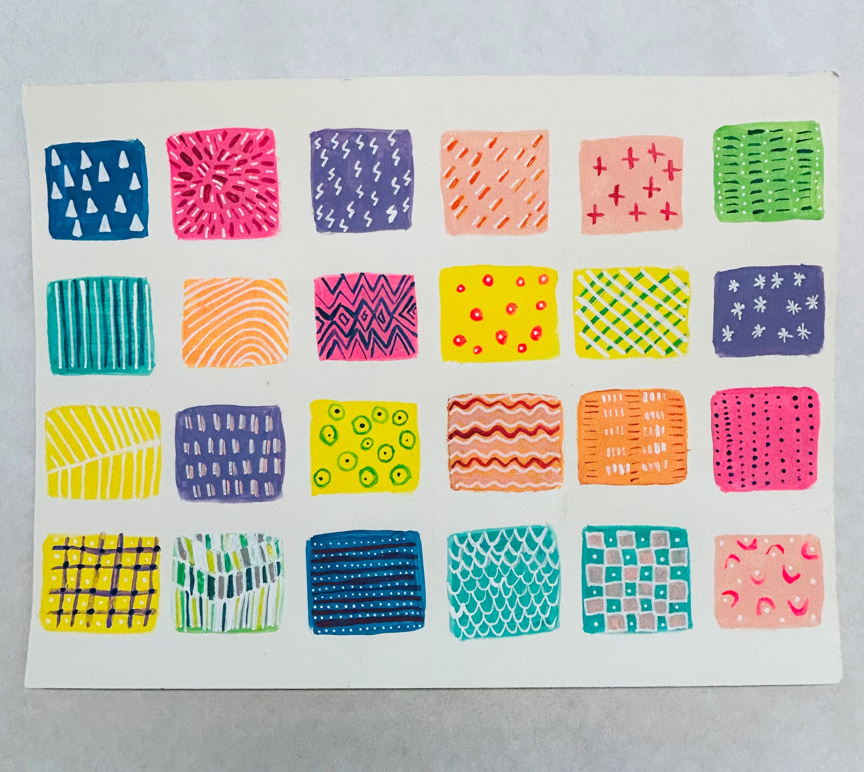 Grid of several patterns painted in various colors