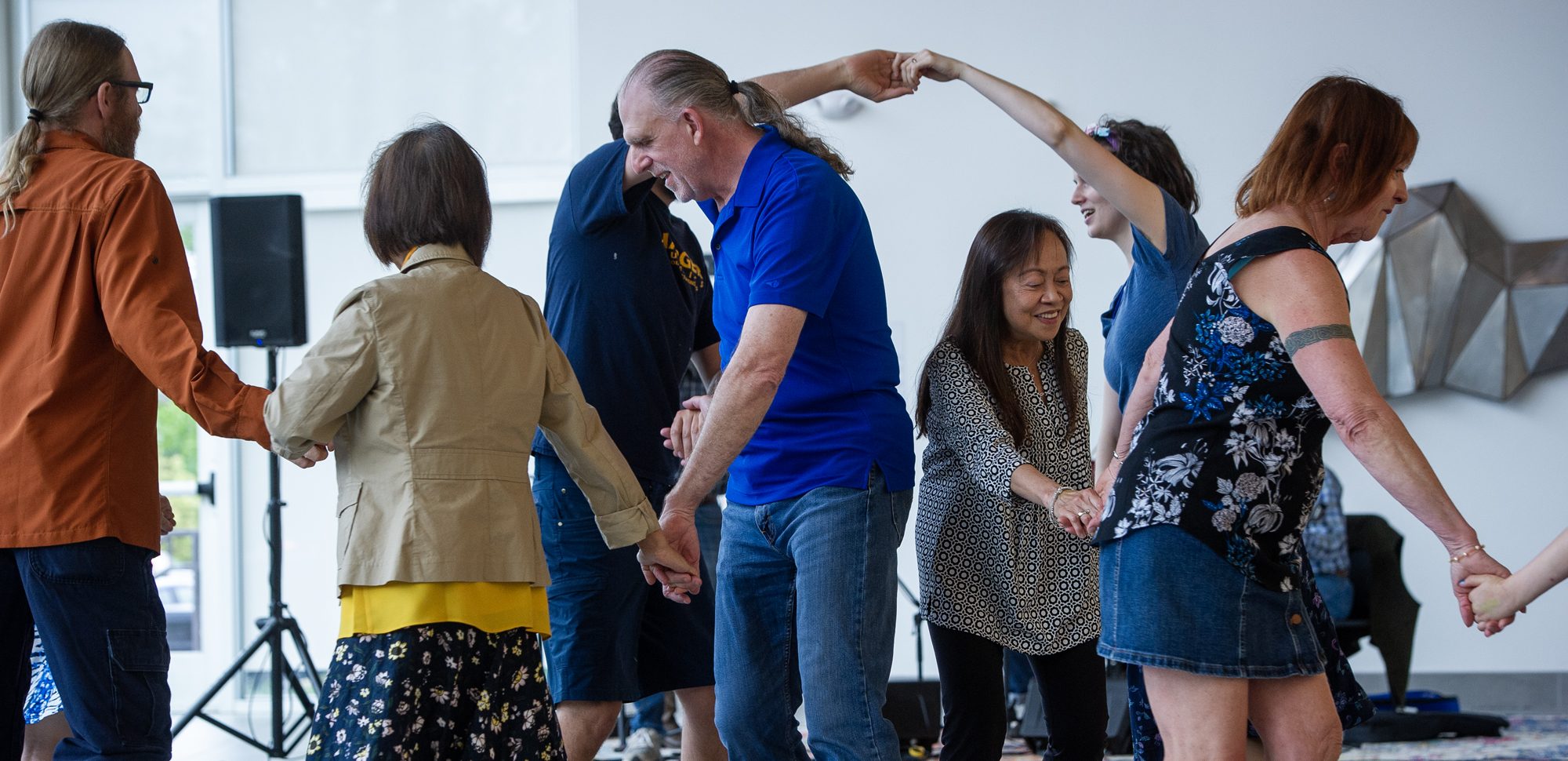 A group of people dancing together