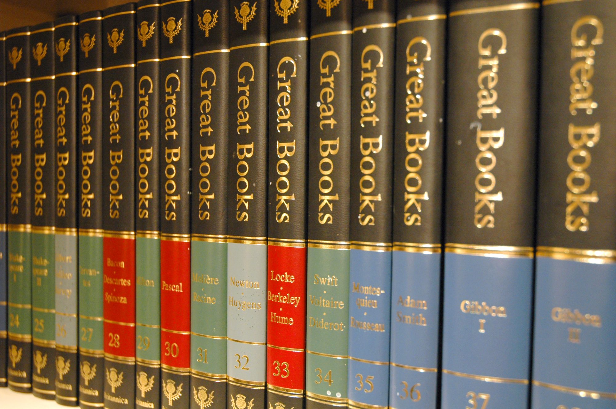 Series of books on shelf