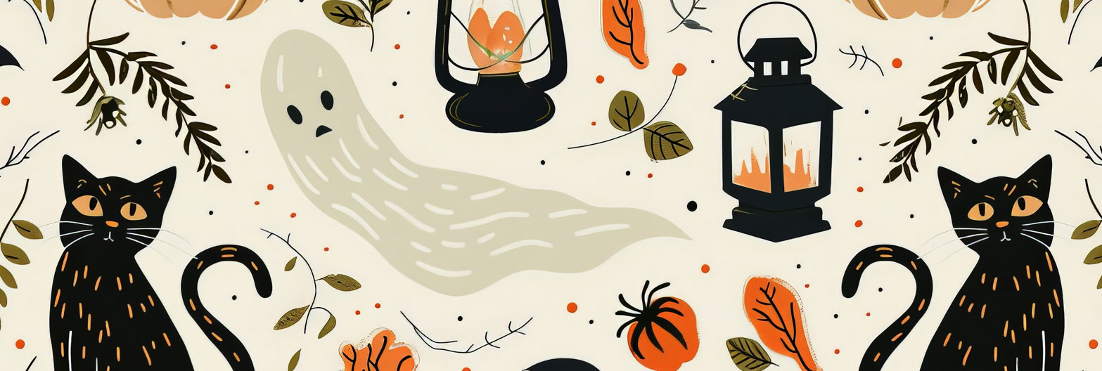 Crafty header with creepy cute halloween icons like cat, ghost and pumpkins