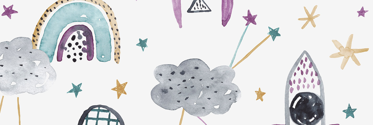 scientific icons rainbows, water clouds and rockets