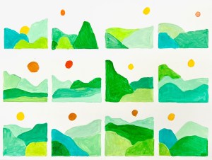 collection of mini landscape studies in acrylic paint