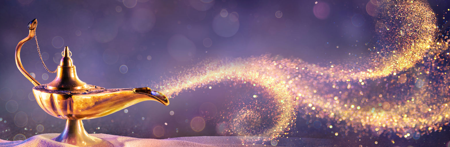purple sparkly image of a genie lamp