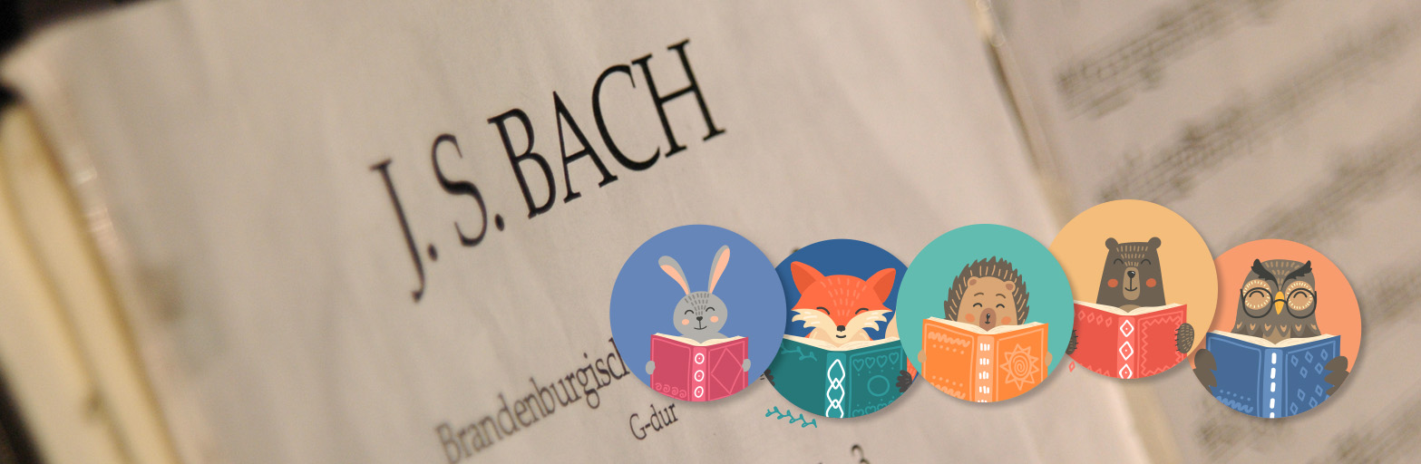 Special Storytime icons overlaying a Bach sheet music photo