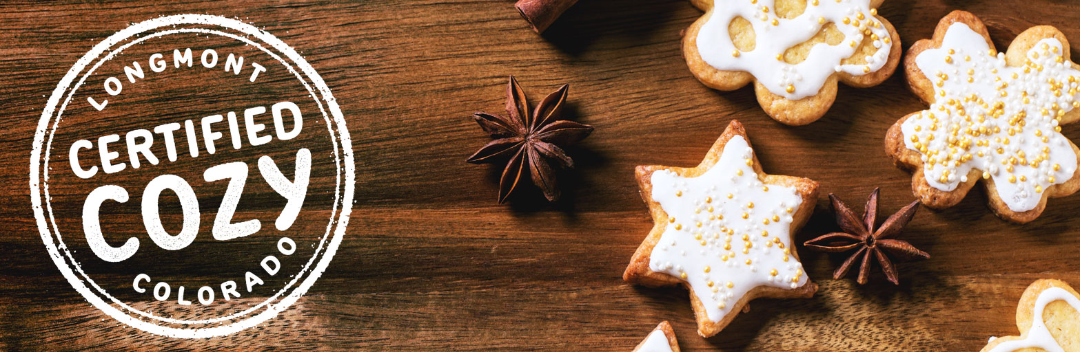 The words "Certified Cozy" appear over a photo of cookies.