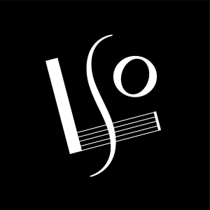 black and white logo for the symphony in longmont 
