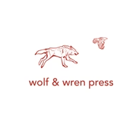 logo with red sketch of a wolf and a wren and words wolf and wren press