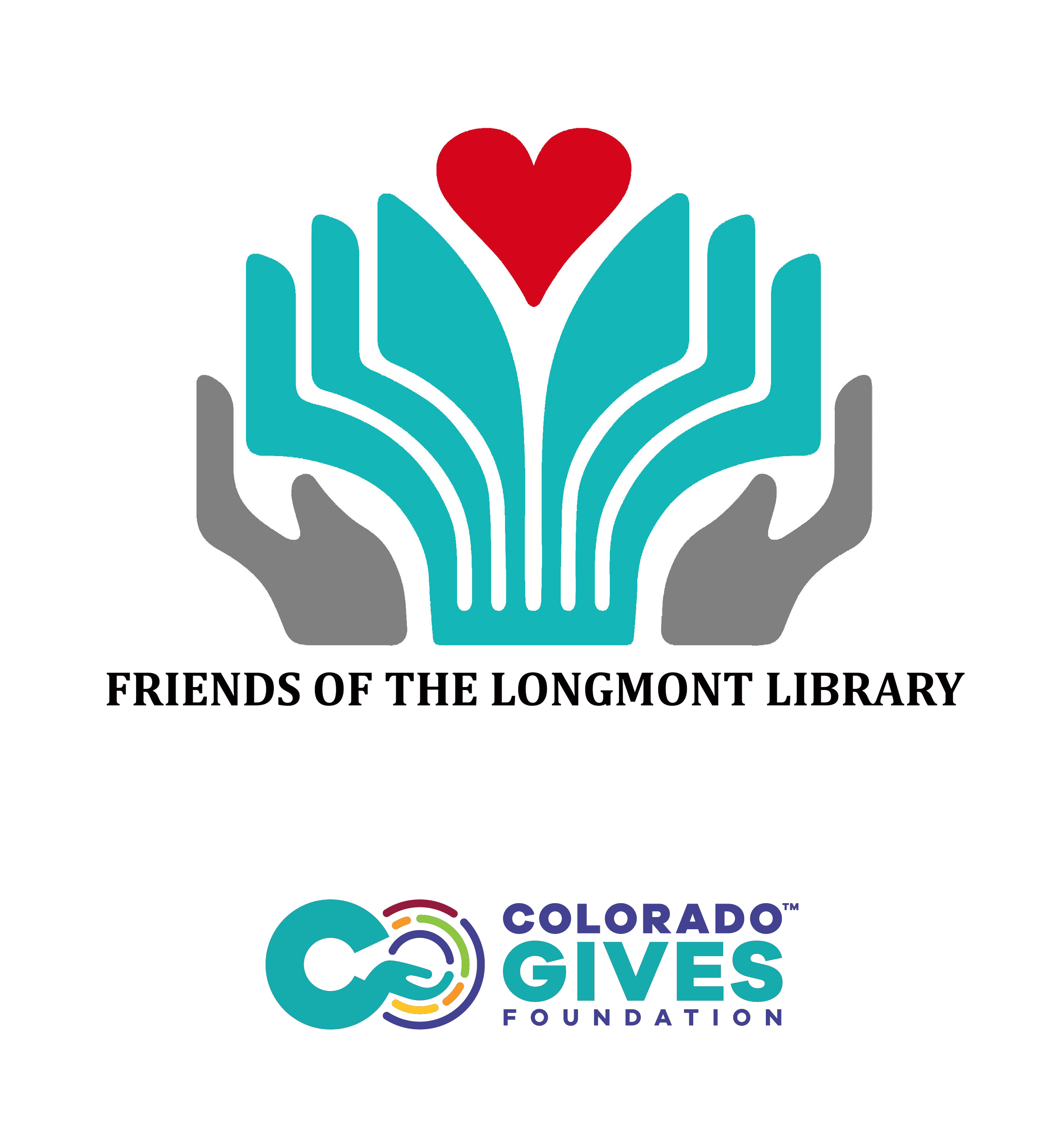 COGives logo and Friends of the Longmont Library logo with a purple header banner.
