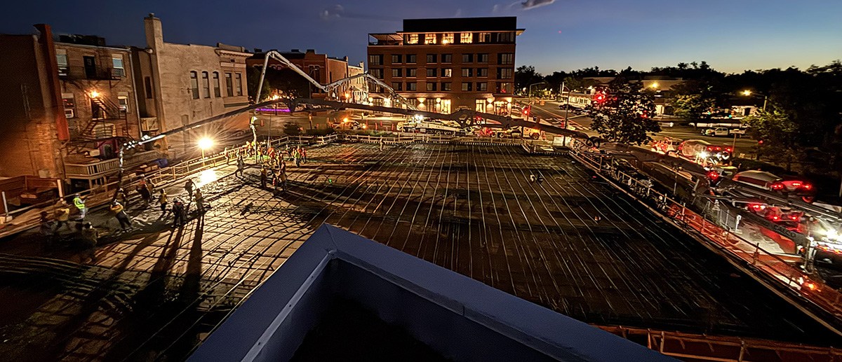 Longmont's Safety and Justice Parking Garage is seen at dawn.
