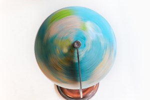 Rapidly spinning globe seen from above 