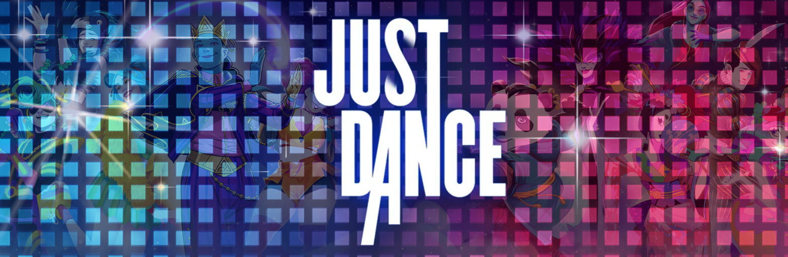 colorful sparkly background with the words JustDance (logo) overlaying