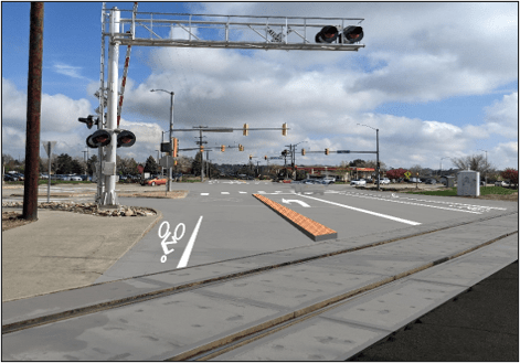 Rendering of the CO 119 and Sunset St. intersection with raised medians and dedicated turn lanes.