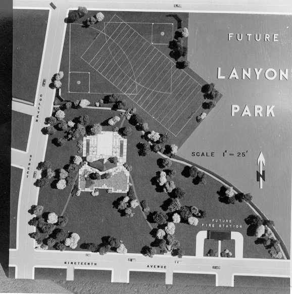 Black and White illustration of Lanyon Park, c. 1965-1970