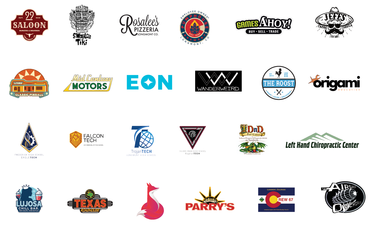 logos of Longmont organizations and businesses that are sponsoring LevelUP Longmont