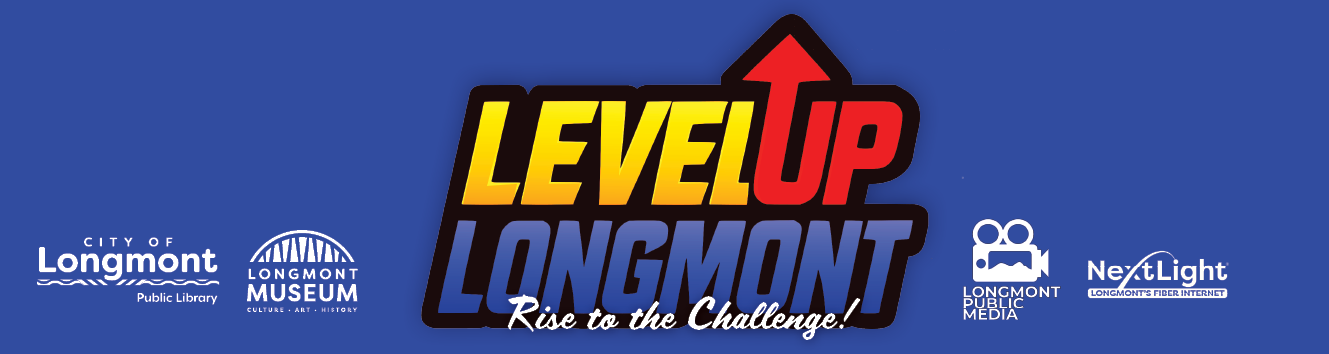 LevelUp Longmont logo on a blue background with white partner logos.