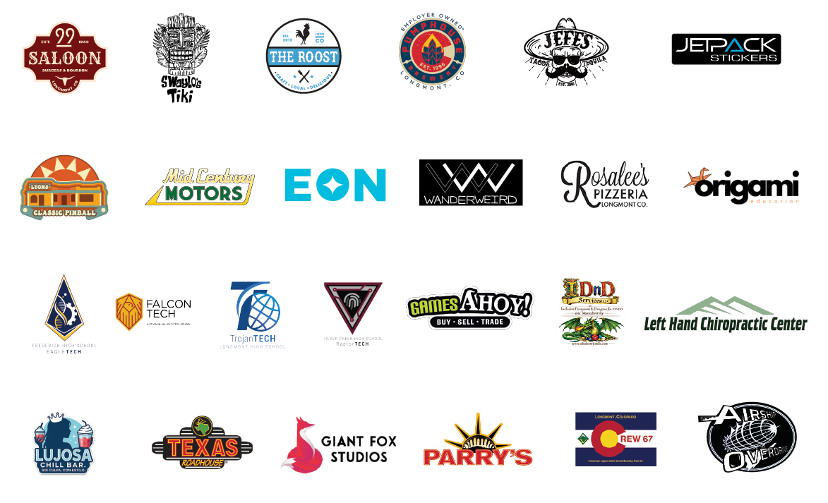 logos of Longmont organizations and businesses that are sponsoring LevelUP Longmont