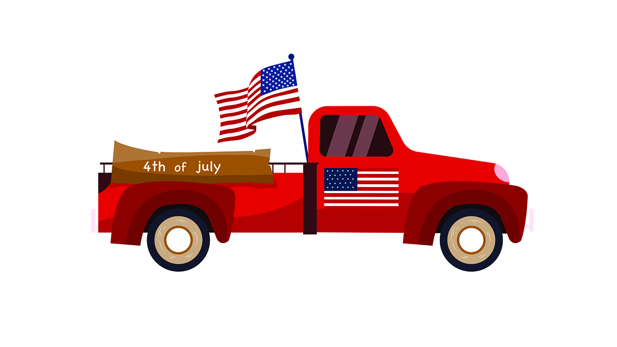 Red old time pick up truck 4th of July