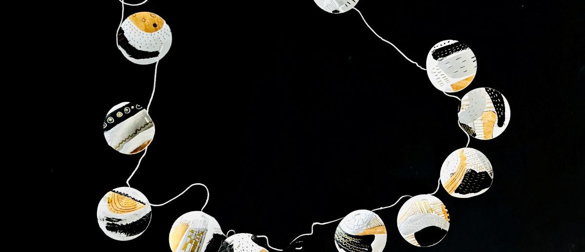 Black, white, and yellow garland.